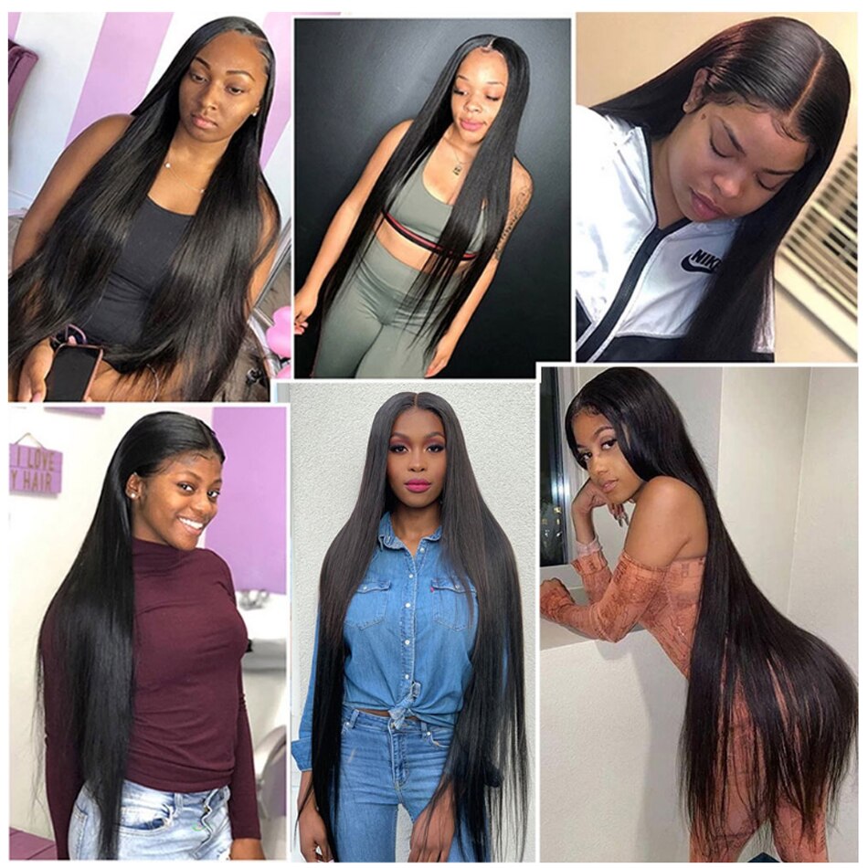 Long Straight 13X4 Lace Human Hair Wig 30 32 34 36 Inches Pre Plucked 4x4 Lace Closure Wigs For Black Women Cheap Brazilian Remy