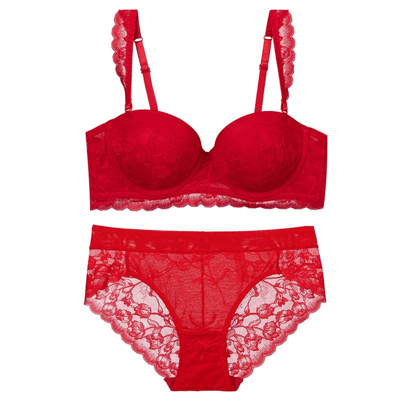 CINOON New Women underwear Set Lace Sexy Push-up Bra And Panty Sets Comfortable Brassiere Adjustable Straps Gathered Lingerie