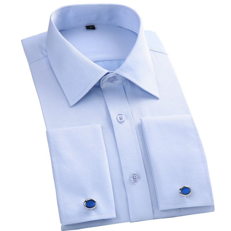 French Cuff Mens Formal Business Dress Shirt Solid Male Party Wedding Tuxedo Shirts with Cufflinks