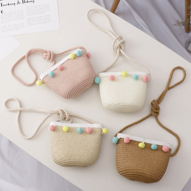 Bear Learder Girl Hat 2022 Summer Cap Breathable Straw Hats Colorful Ball Sweet Princess Hat Seaside With Bag Kids Hats 2-6Y