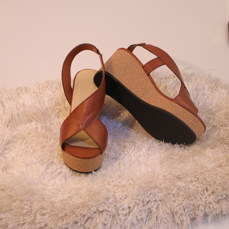Women Summer Shoes Woman For Ladies Sandals 2020 Peep Toe Concise Wedge Heel Sandals Wedges Buckle Shoes Platform Female Shoes