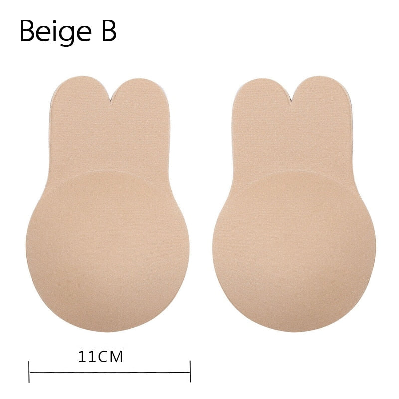 2Pcs Women Invisible Push Up Breast Rabbit Ear Reusable Silicone Bust Nipple Cover Pasties Stickers Adhesive Bra Lift Tape