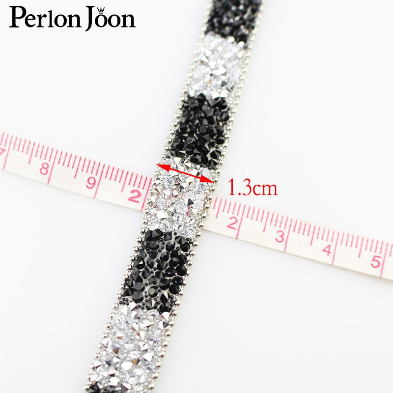 1 yard black white glitter resin DIY crystal ribbon bottom hot melt glue ironing on the accessories of shoes clothing TR098