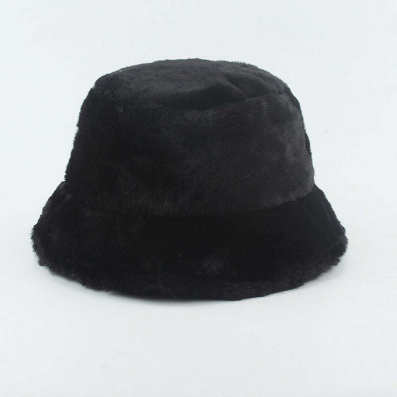 Faux Fur Winter Hats For Women Black White Cow Print Bucket Hat Men Panama Fisherman Caps Gorras