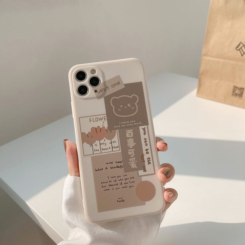 Retro chocolate smile sweet bear art Phone Case For iPhone 13 12 11 Pro Max Xr Xs Max 7 8 Plus 13mini 7Plus case Cute soft cover