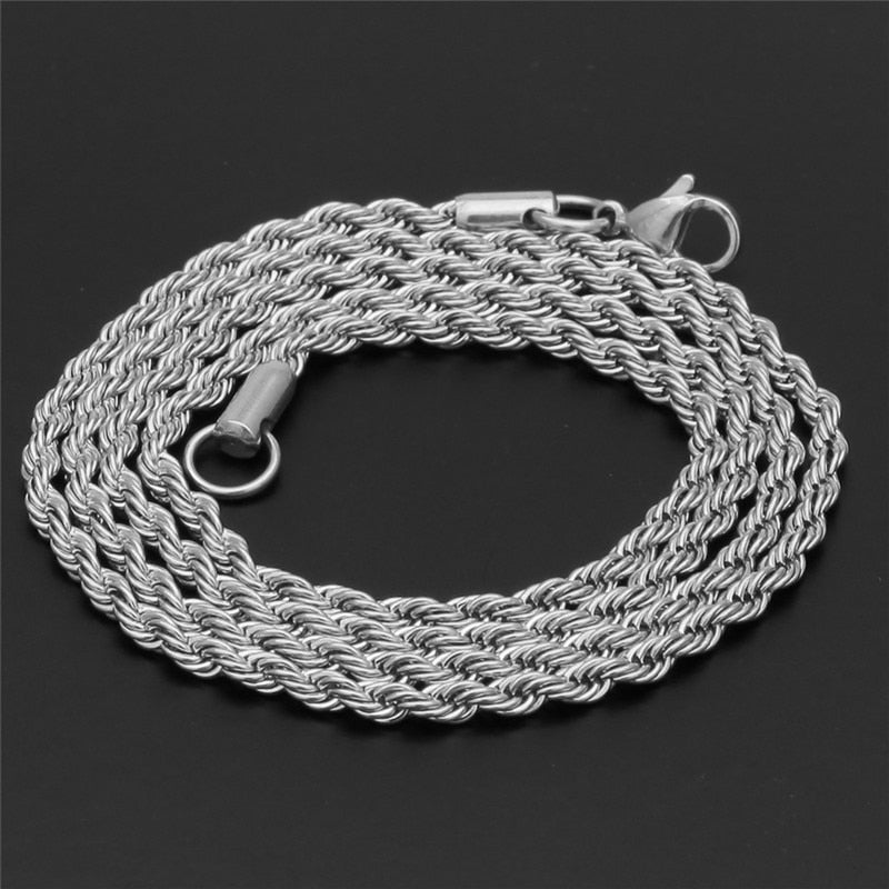 UWIN Men Women Hip Hop Rapper's Chain 3mm 18'' 20" 24" 30" Stainless steel Gold Color Rope Link Necklace Fashion Hip hop Jewelry