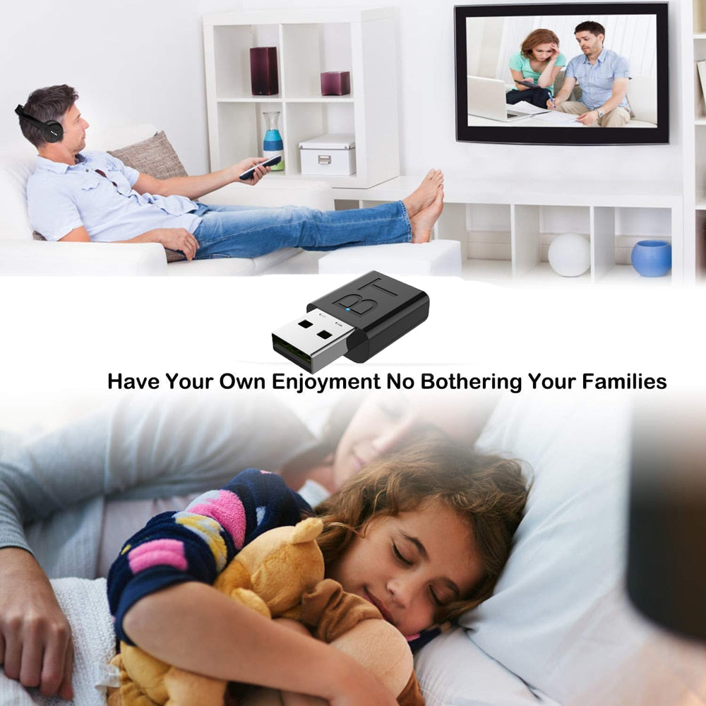 FLOVEME TV Bluetooth Headphones HiFi bluetooth headset Deep Bass Wireless Headphone with Transmitter Stick For TV Computer Phone