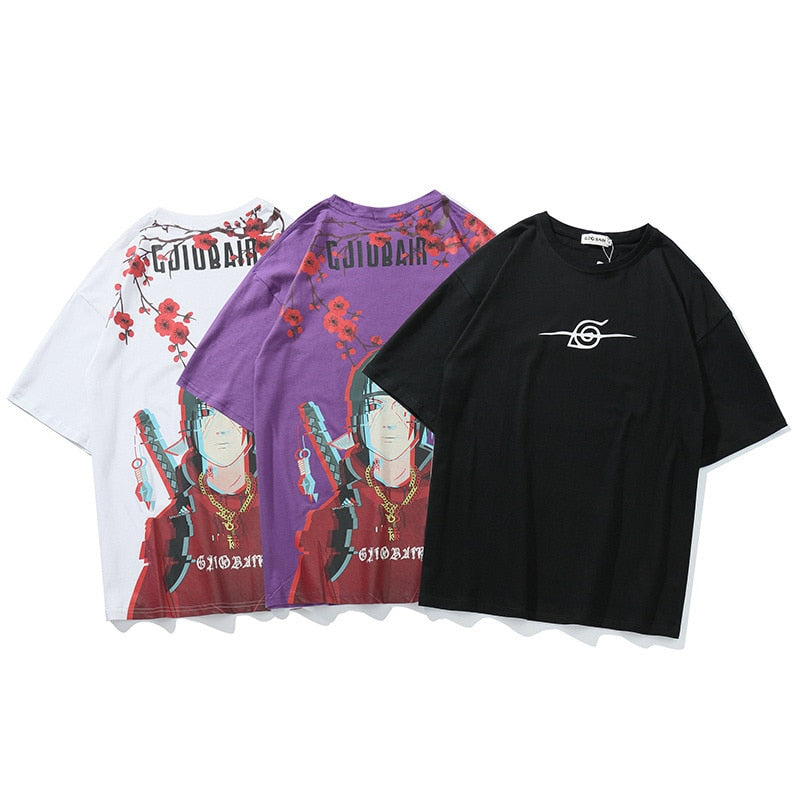 Japanese Cartoon Anime T-shirt Itachi Print Tee Streetwear Harajuku T Shirts Cotton Black Casual Women Couple Shirts CS690