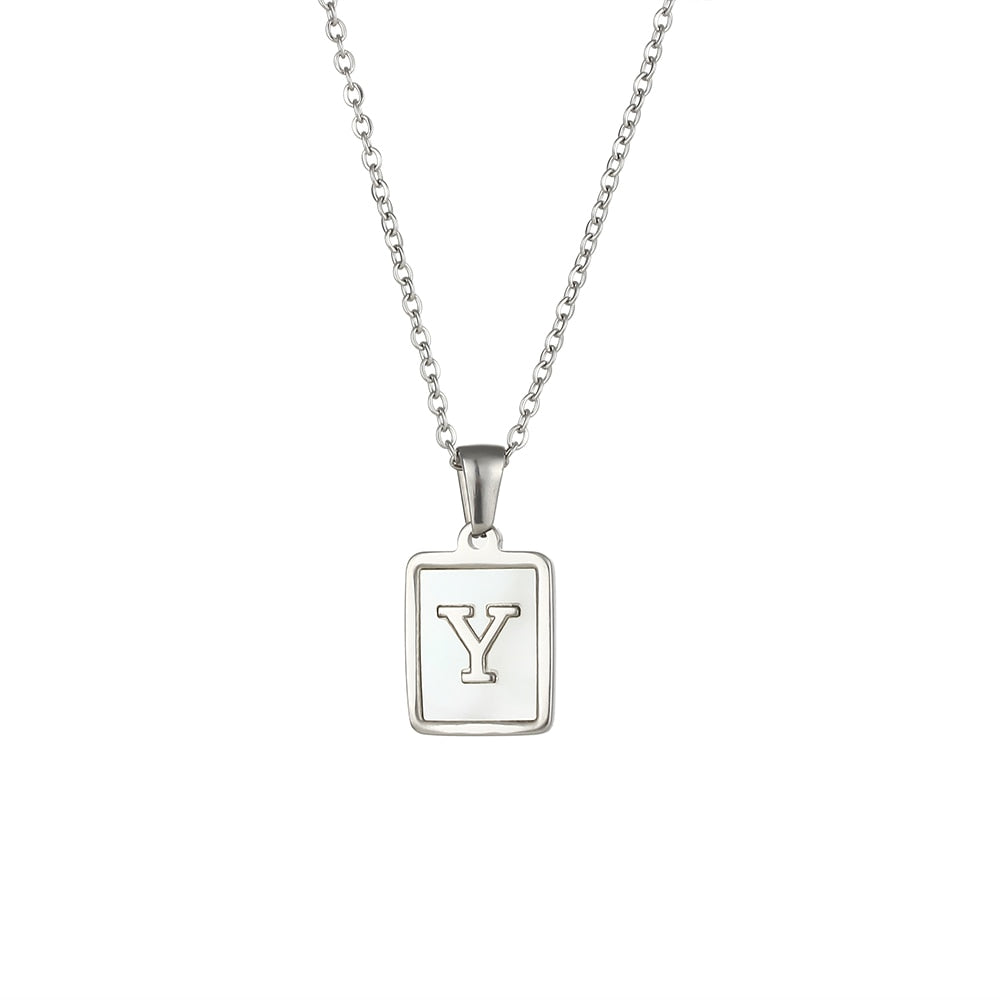 2021 Trend 18K Golden Chain Necklaces Male Square Natural Shell Initial Letters Pendant Stainless Steel Jewelry for Women Gifts