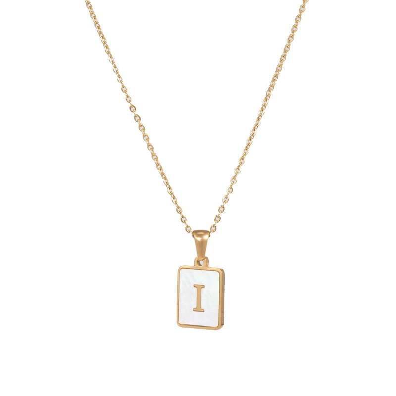 2021 Trend 18K Golden Chain Necklaces Male Square Natural Shell Initial Letters Pendant Stainless Steel Jewelry for Women Gifts