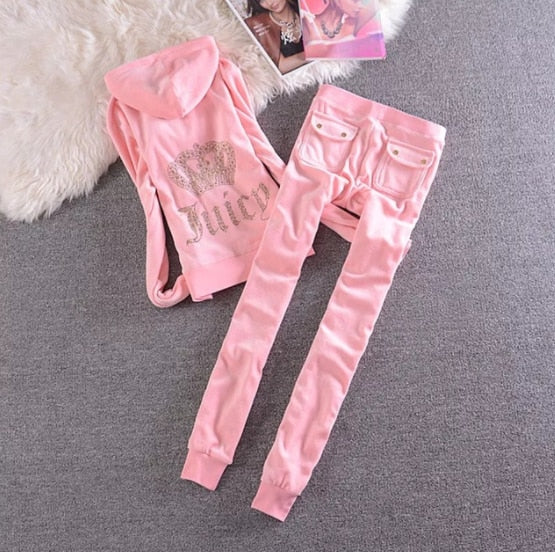 2022 Women's Elegant Velvet Tracksuit Two Piece Set Women Sexy Hooded Long Sleeve Top And Pants Bodysuit Suit