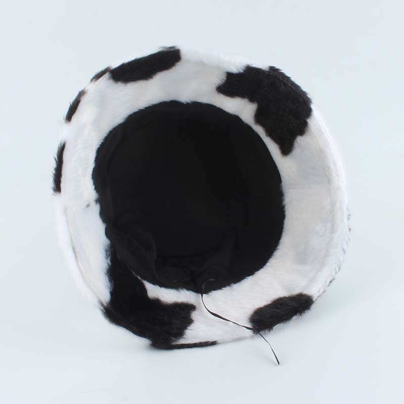 Faux Fur Winter Hats For Women Black White Cow Print Bucket Hat Men Panama Fisherman Caps Gorras