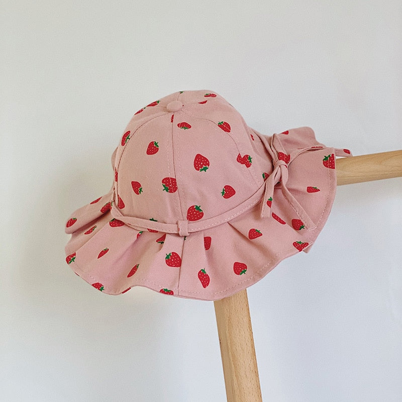 Cute Summer Baby Girl Bucket Hat Print Outdoor Bowknot Kids Girl Sun Hat Children Intant Toddler Panama Beach Cap