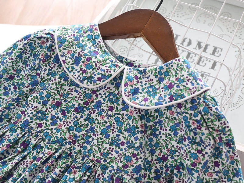 Humor Bear Girls Floral Dress NEW Baby Girls Dress Party College Style Lapel Princess Dress Fashion Kids Children Clothing