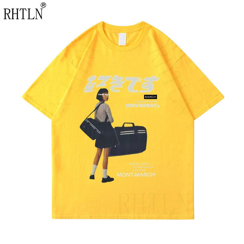 Hip Hop Streetwear Harajuku T Shirt Girl Japanese Kanji Print Tshirt 2021 Men Summer Short Sleeve T-Shirt Cotton Loose Tops Tees