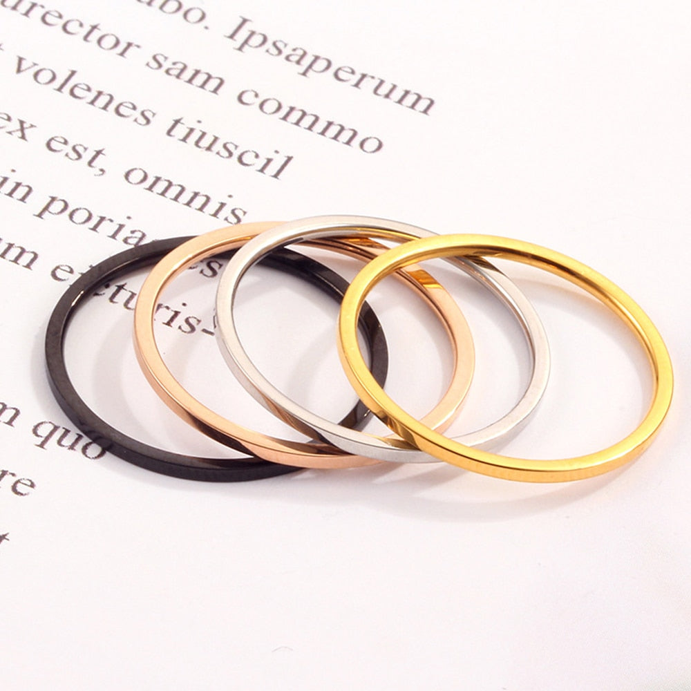 JHSL 1mm Small Mini Stainless Steel Simple Women Rings Black Rose Gold Color Fashion Jewelry US size 3 4 5 6 7 8 9 10