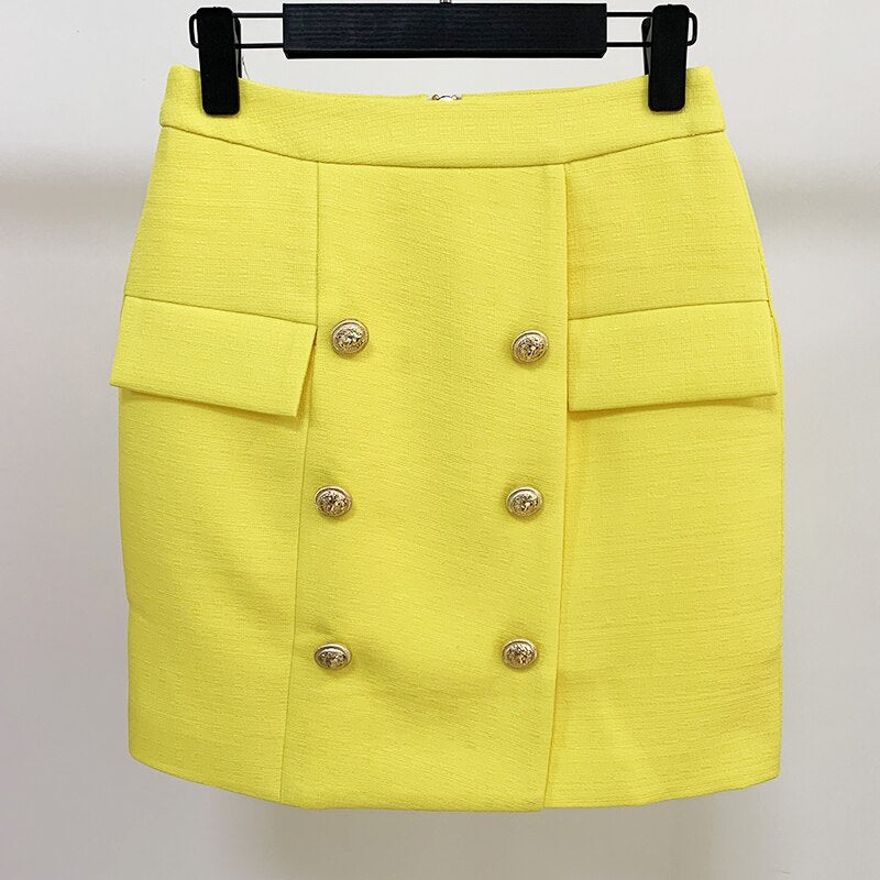 HIGH STREET 2022 Newest Designer Skirt Women's Lion Buttons Double Breasted Mini Skirt