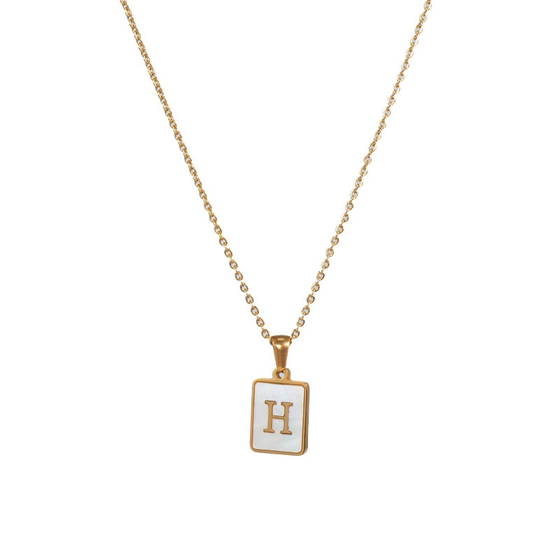 2021 Trend 18K Golden Chain Necklaces Male Square Natural Shell Initial Letters Pendant Stainless Steel Jewelry for Women Gifts