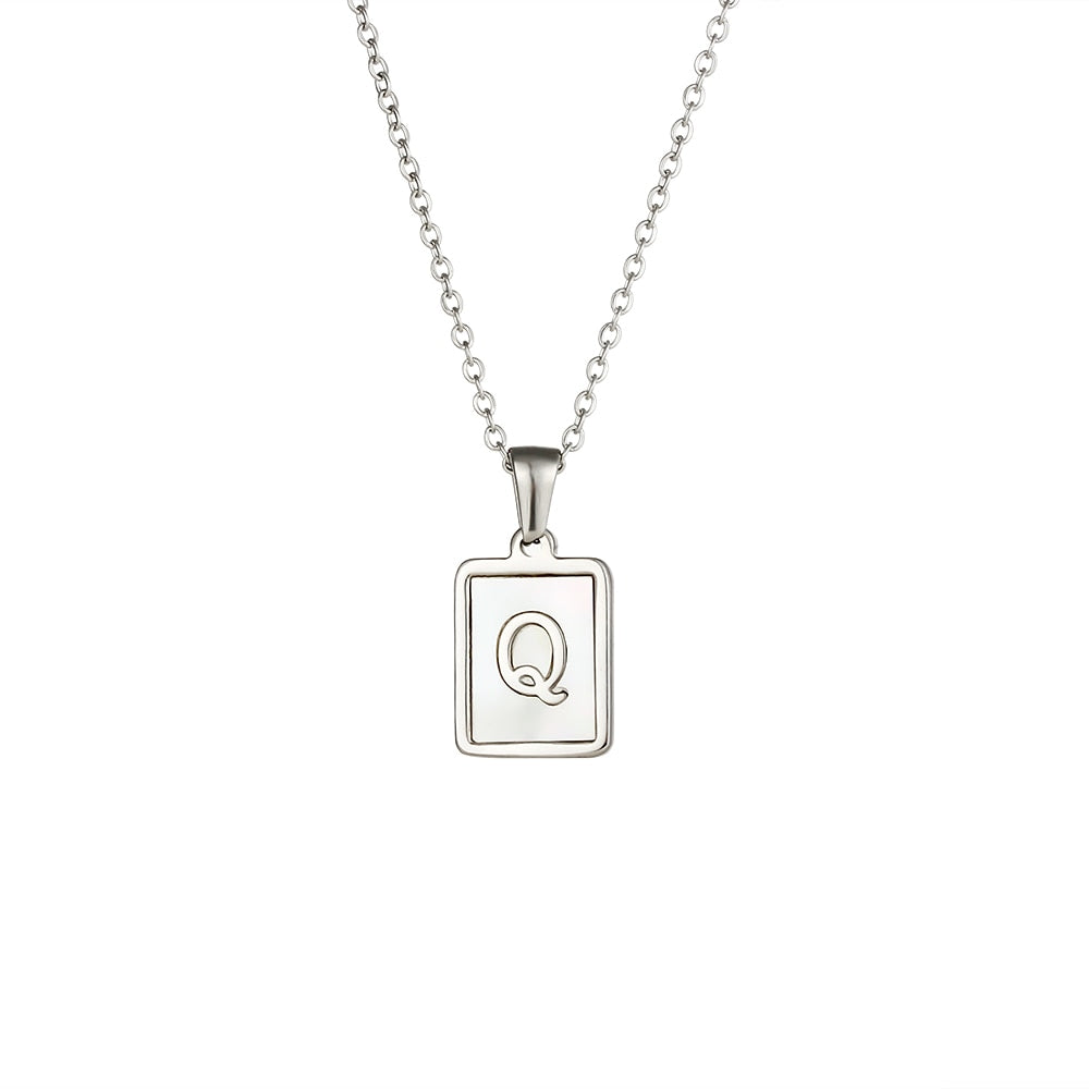 2021 Trend 18K Golden Chain Necklaces Male Square Natural Shell Initial Letters Pendant Stainless Steel Jewelry for Women Gifts