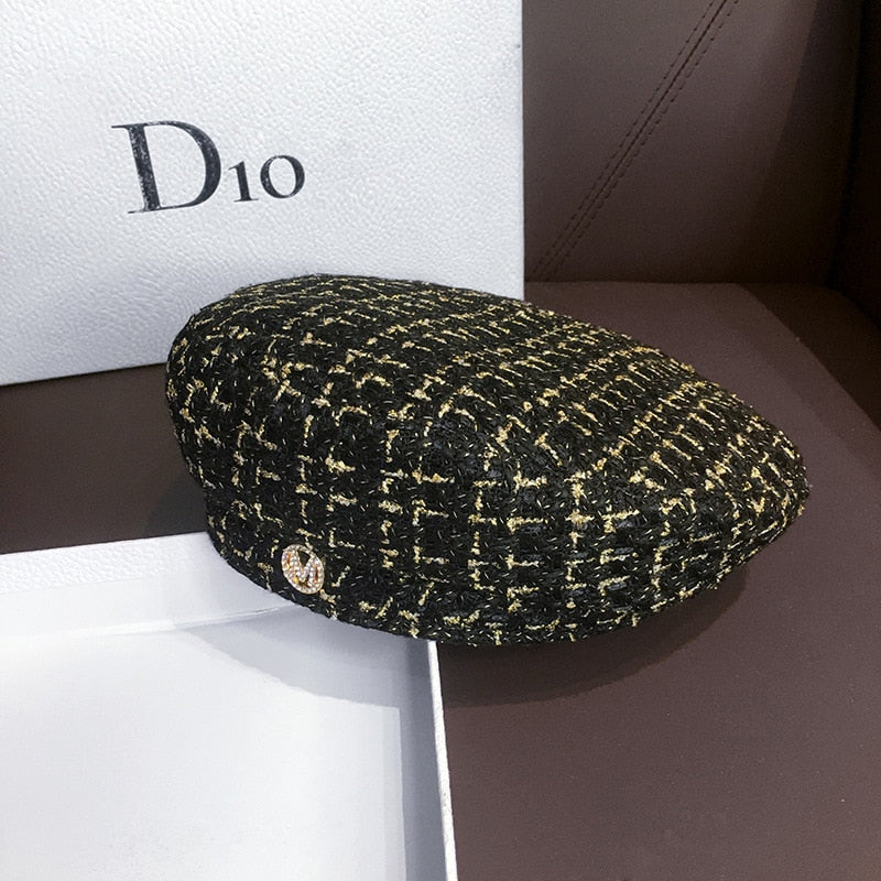 K219 Women's Hat Beret Hat Ins Tide Retro Woven Octagonal Hat Spring And Autumn Korean Version Of The Wild Painter Hat Lattice