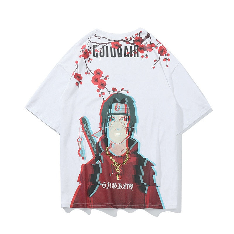 Japanese Cartoon Anime T-shirt Itachi Print Tee Streetwear Harajuku T Shirts Cotton Black Casual Women Couple Shirts CS690