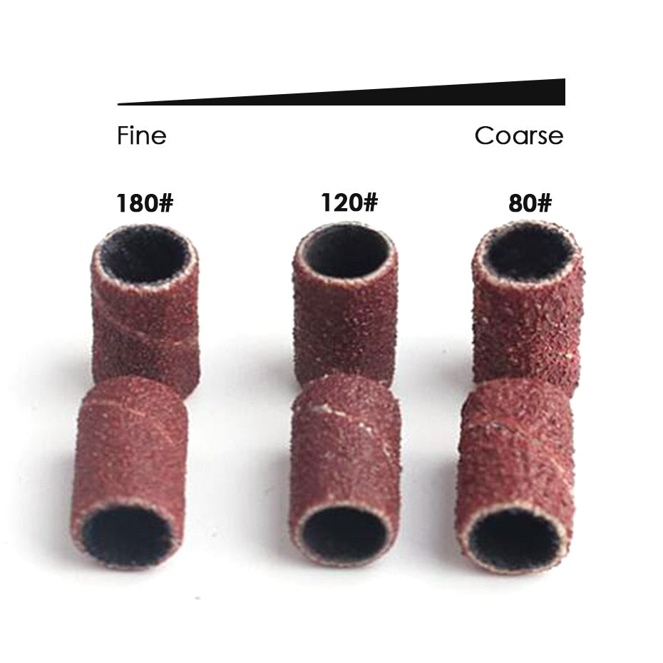 100/50pc Sanding Cap Bands For Electric Manicure Machine 180/120/80 Grit Nail Drill Grinding Bit Files Pedicure Tool Set BEND261