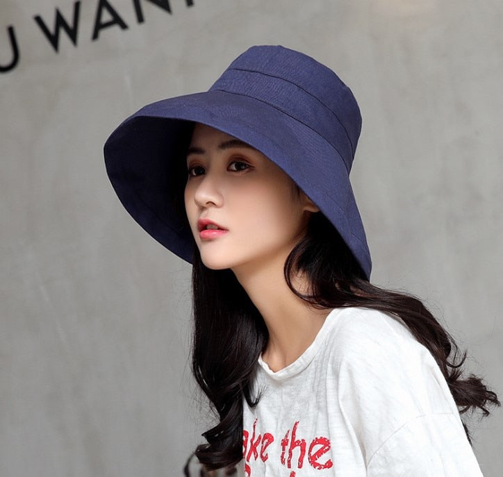 K34 Women's Hat Bucket hat Panamanian Women Four Seasons Fisherman Hat Big Brim Hat Double-Sided Fisherman Hat Sun Visor Sunhat