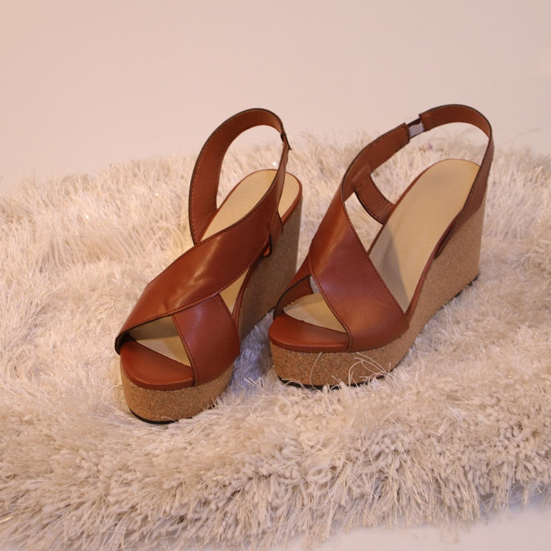 Women Summer Shoes Woman For Ladies Sandals 2020 Peep Toe Concise Wedge Heel Sandals Wedges Buckle Shoes Platform Female Shoes
