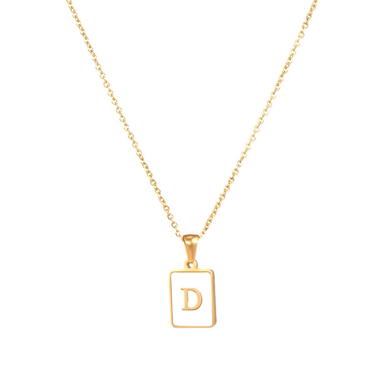 2021 Trend 18K Golden Chain Necklaces Male Square Natural Shell Initial Letters Pendant Stainless Steel Jewelry for Women Gifts