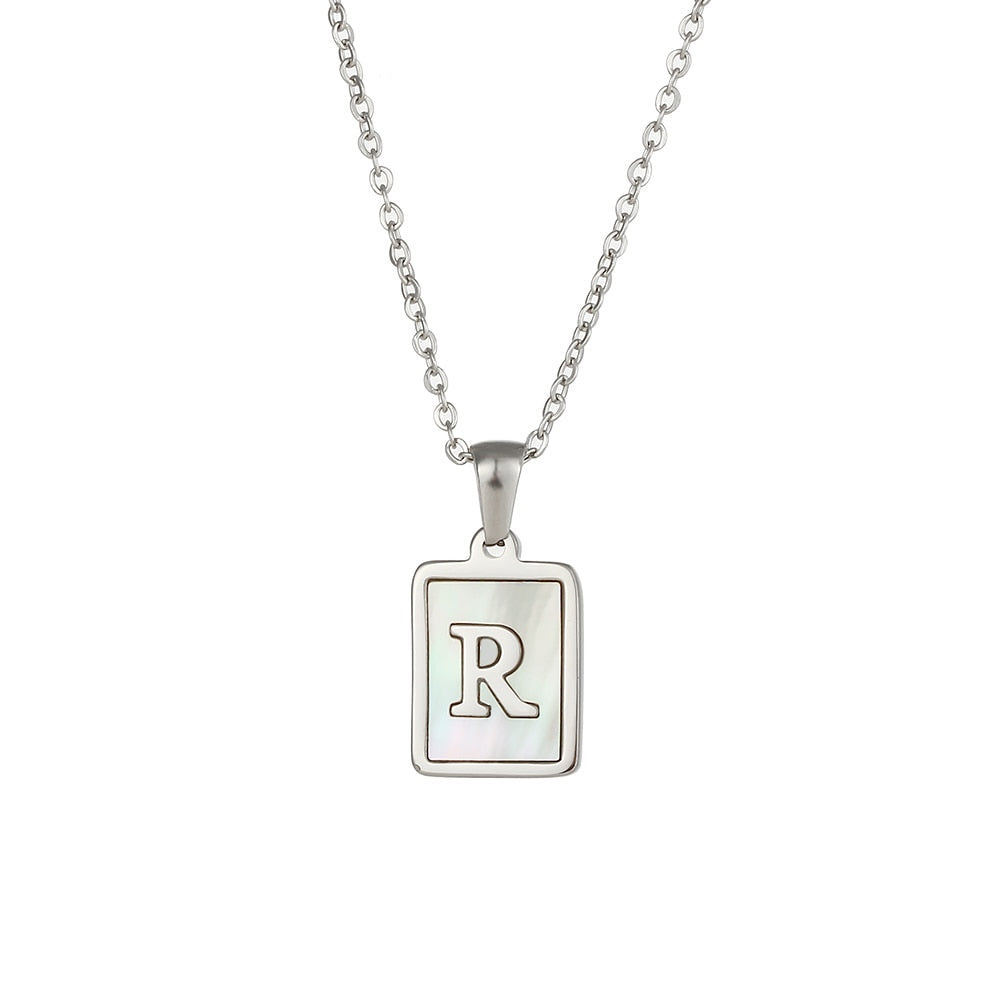 2021 Trend 18K Golden Chain Necklaces Male Square Natural Shell Initial Letters Pendant Stainless Steel Jewelry for Women Gifts