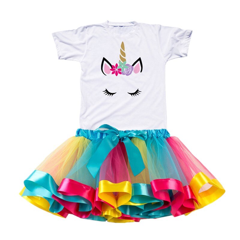 Kids Clothes Summer Fashion Unicorn T shirt whit Skirt Baby Girls Clothes Chilren Birthday Clothes Sets for 3 4 5 6 7 8 Yrs Girl