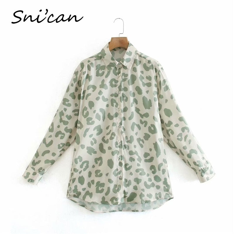Snican Leopard Print Blouse Women Spring Long Sleeve Turn Down Collar Office Ladies Satin Shirts Blusas De Mujer Chemise Za 2021