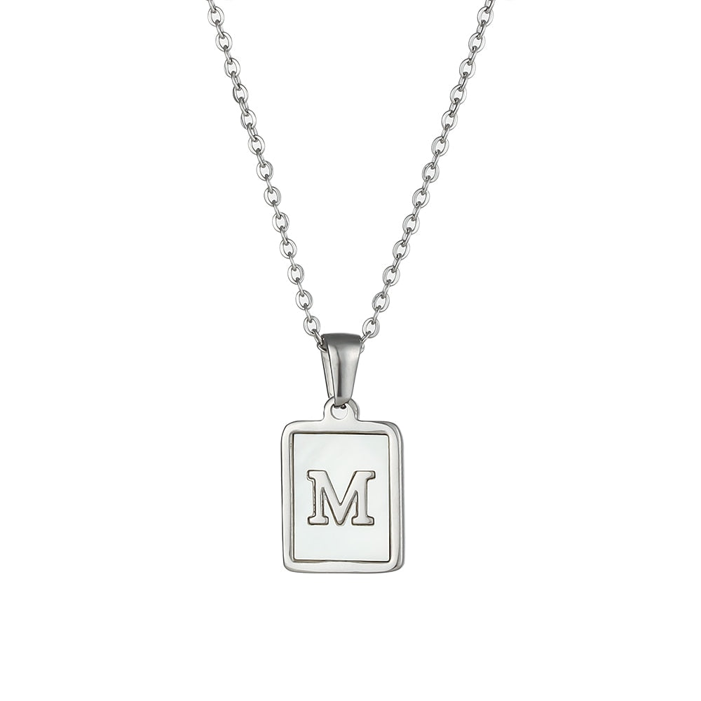 2021 Trend 18K Golden Chain Necklaces Male Square Natural Shell Initial Letters Pendant Stainless Steel Jewelry for Women Gifts