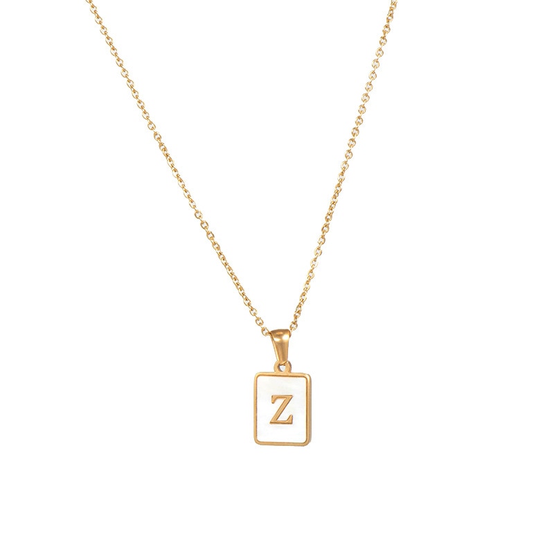2021 Trend 18K Golden Chain Necklaces Male Square Natural Shell Initial Letters Pendant Stainless Steel Jewelry for Women Gifts