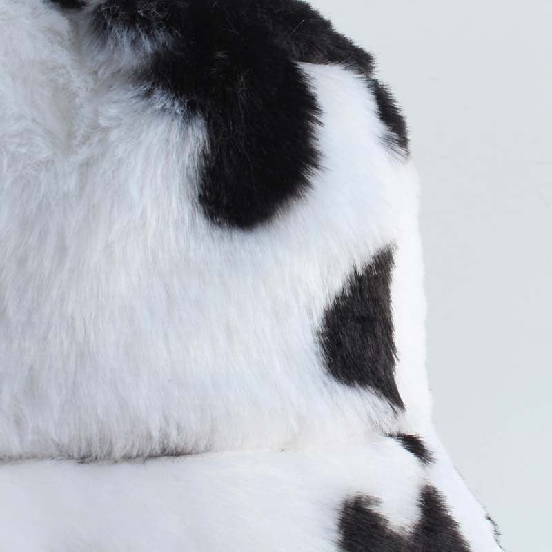Faux Fur Winter Hats For Women Black White Cow Print Bucket Hat Men Panama Fisherman Caps Gorras