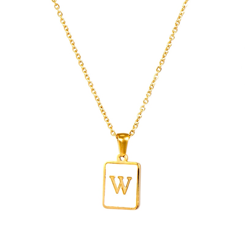 2021 Trend 18K Golden Chain Necklaces Male Square Natural Shell Initial Letters Pendant Stainless Steel Jewelry for Women Gifts
