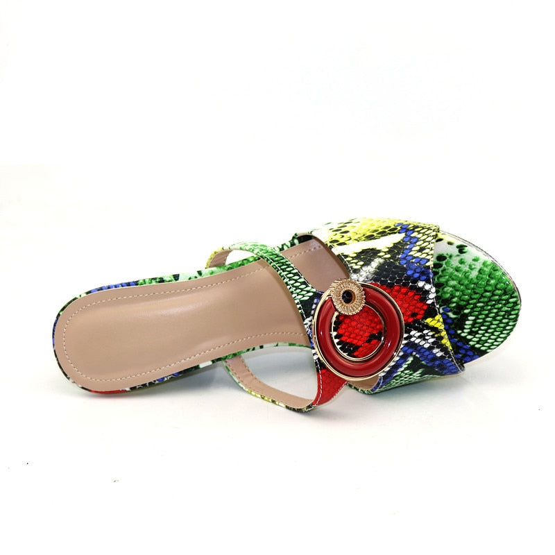 New Arrrival Italian Design Women Shoes Snake Pattern Multicolor with Rhinestone Summer Shoes Big Size Ladies Shoes High Heels