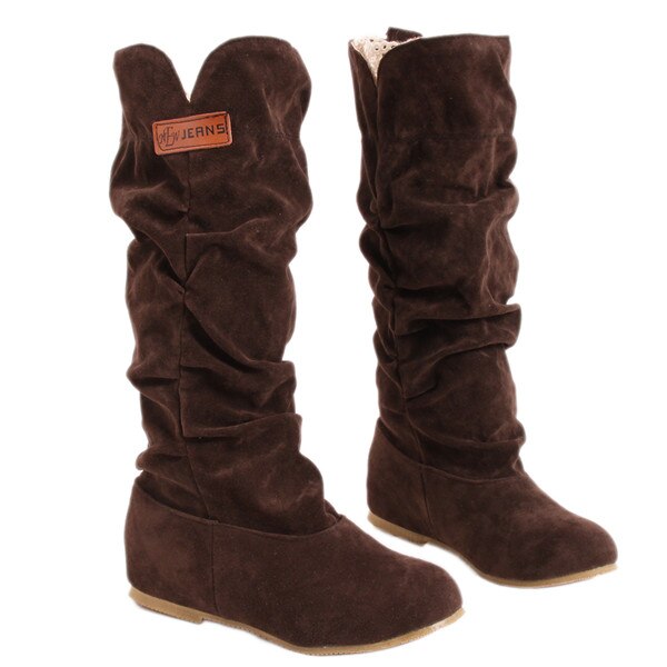 Winter Women Boots Female Round Toe Long Riding Motorcycle Boots Shoes Stylish Flat Flock Shoes Winter Snow Boots Shoes