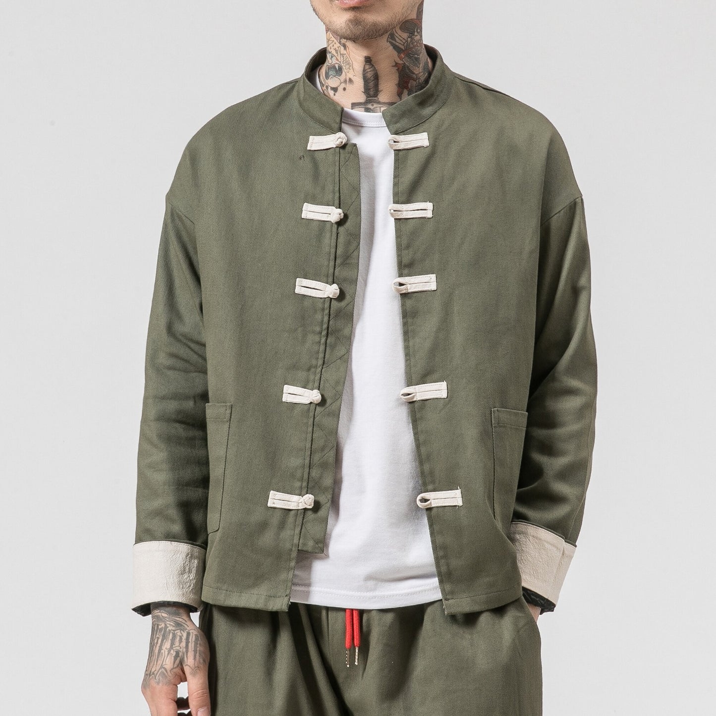 Kimono Jacket Men Men Cotton Jacket China Style Frog Closure Button Kongfu Coat Male Loose Parchwork Cardigan Overcoat 5XL