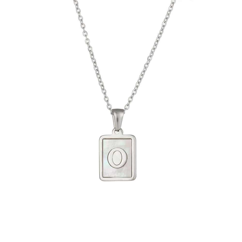 2021 Trend 18K Golden Chain Necklaces Male Square Natural Shell Initial Letters Pendant Stainless Steel Jewelry for Women Gifts