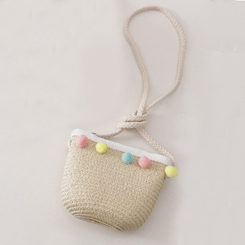Bear Learder Girl Hat 2022 Summer Cap Breathable Straw Hats Colorful Ball Sweet Princess Hat Seaside With Bag Kids Hats 2-6Y