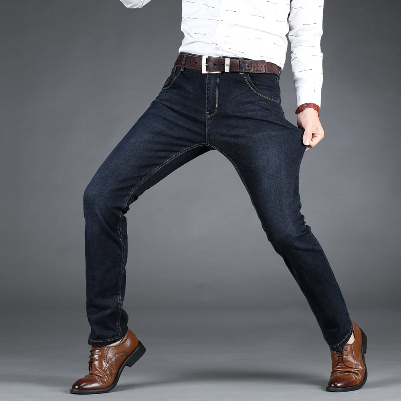 2019 New Men Business Style Slim fit Straight Jeans Fashion Classic Blue Black male Stretch Casual denim trousers Plus Size 40
