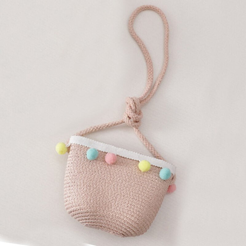 Bear Learder Girl Hat 2022 Summer Cap Breathable Straw Hats Colorful Ball Sweet Princess Hat Seaside With Bag Kids Hats 2-6Y