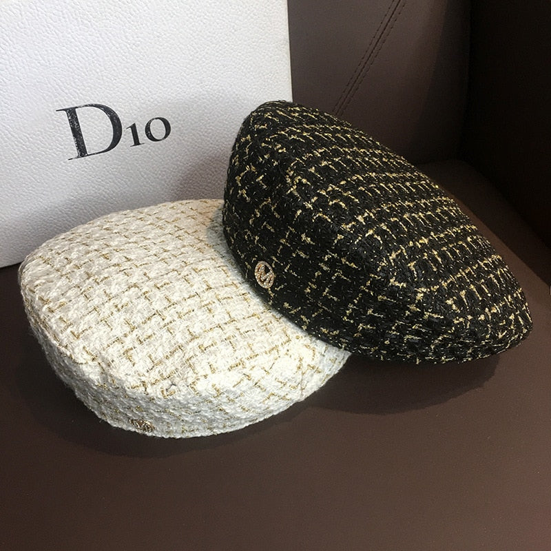 K219 Women's Hat Beret Hat Ins Tide Retro Woven Octagonal Hat Spring And Autumn Korean Version Of The Wild Painter Hat Lattice
