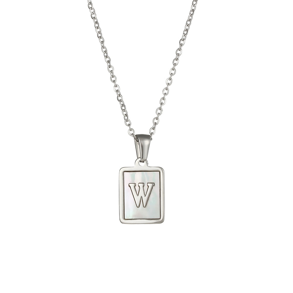 2021 Trend 18K Golden Chain Necklaces Male Square Natural Shell Initial Letters Pendant Stainless Steel Jewelry for Women Gifts