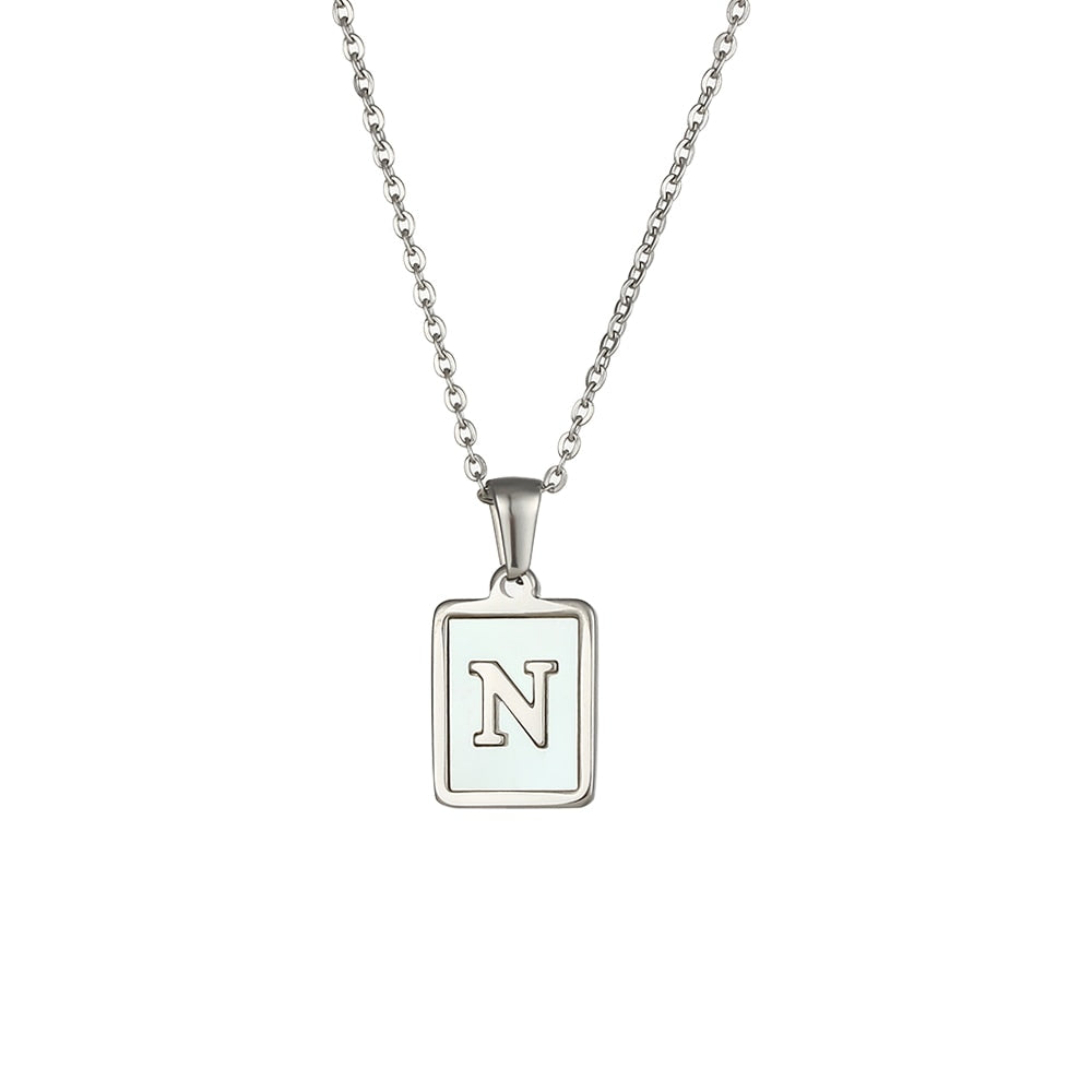 2021 Trend 18K Golden Chain Necklaces Male Square Natural Shell Initial Letters Pendant Stainless Steel Jewelry for Women Gifts