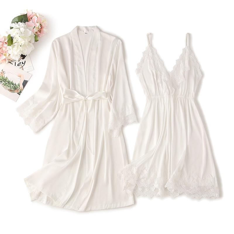 Lace Trim Sexy Wedding Lady Robe Suit Loose Satin Bride Bridesmaid Kimono Bathrobe Gown Mini Sleepwear Rayon Intimate Lingerie
