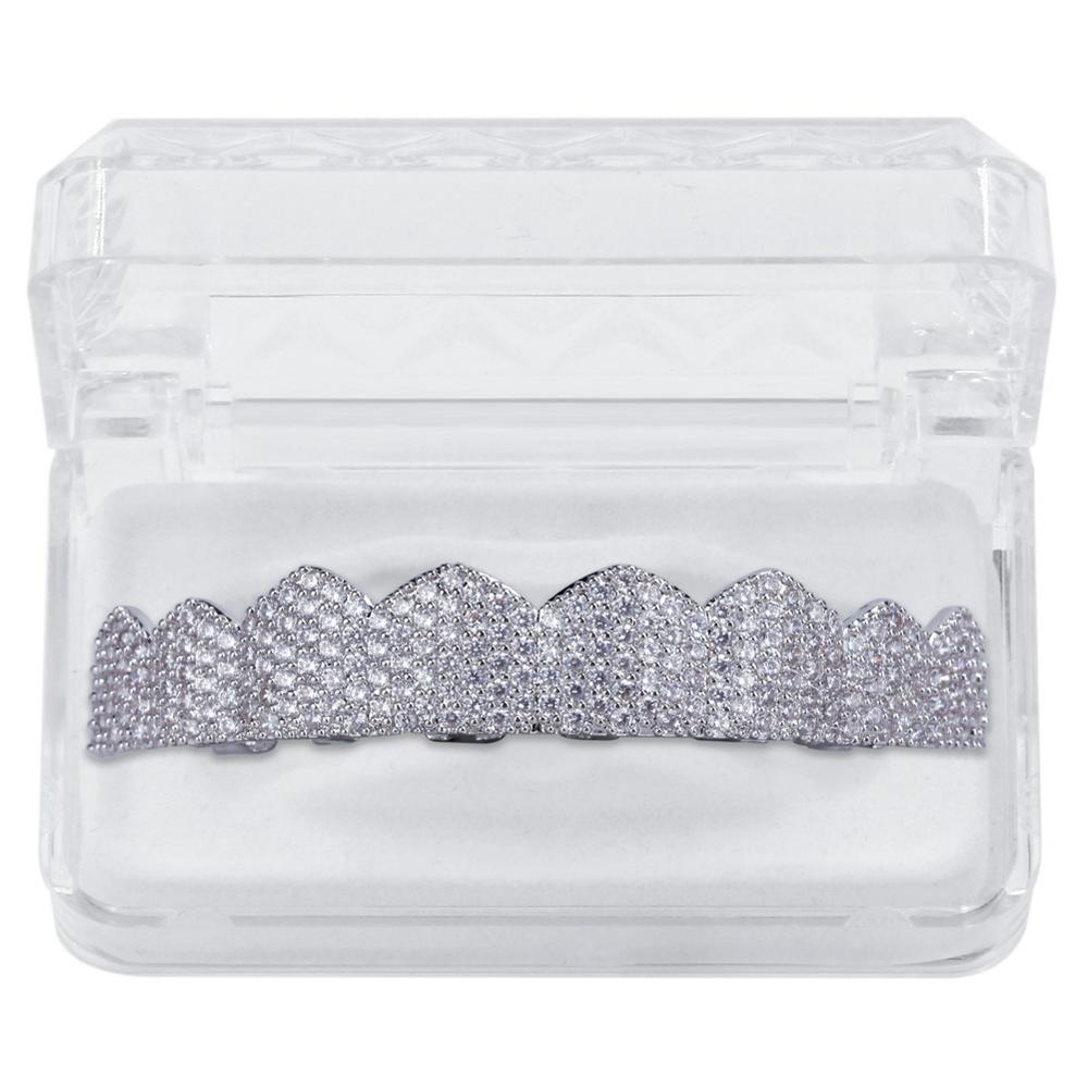 TOPGRILLZ Fit Gold Silver Color Iced Out Hip Hop Teeth Grillz Micro Pave Cubic Zircon Top & Bottom Teeth Grills Set