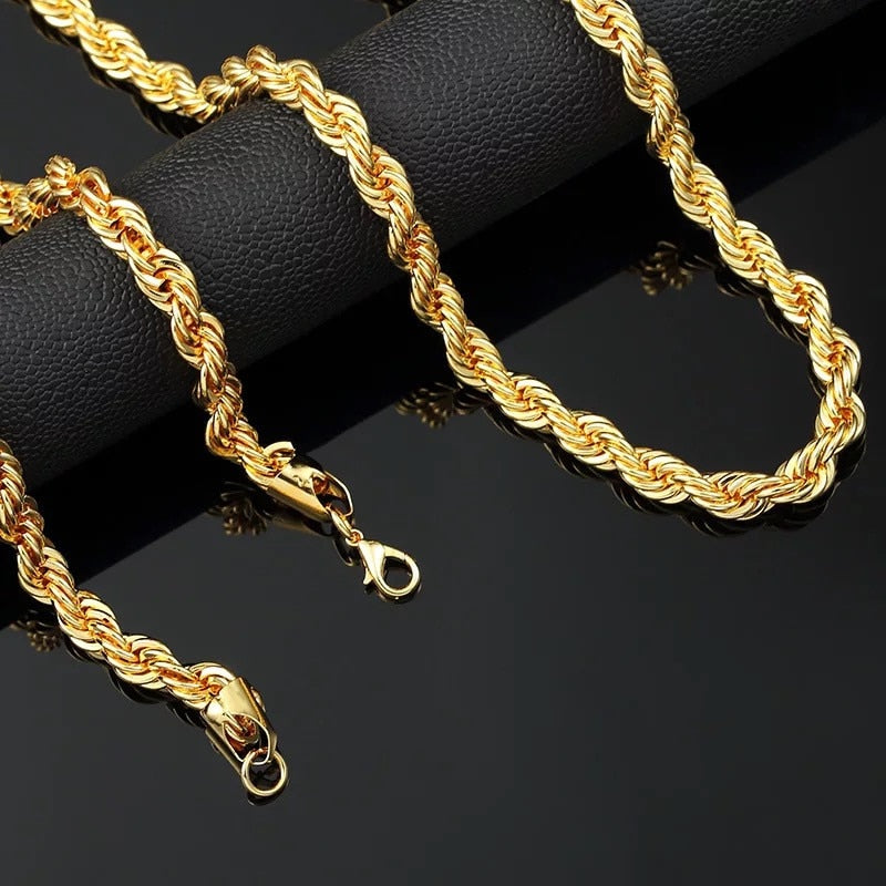 UWIN Men Women Hip Hop Rapper's Chain 3mm 18'' 20" 24" 30" Stainless steel Gold Color Rope Link Necklace Fashion Hip hop Jewelry