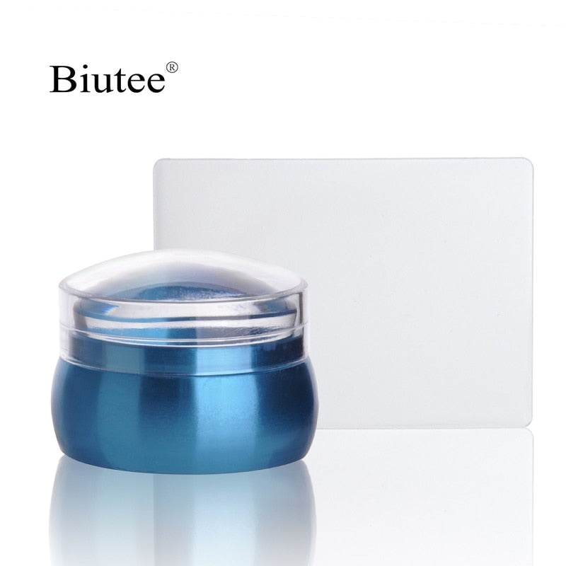 Biutee Nail Art Templates Pure Clear Jelly Silicone nail stamping plates Scraper with Stamping Gel Kit Nail Stamp Nail Art